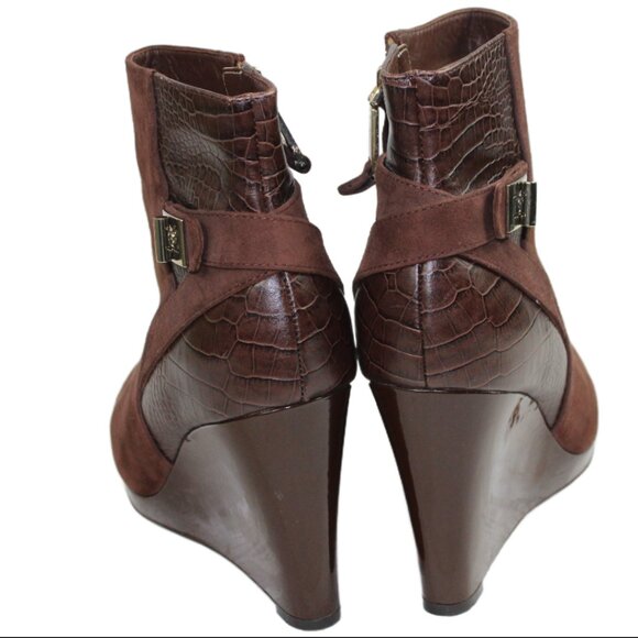 Cole Haan Martina Nike Air Chocolate Suede Croc Patent Wedge Bootie, Size 9 - Picture 6 of 9